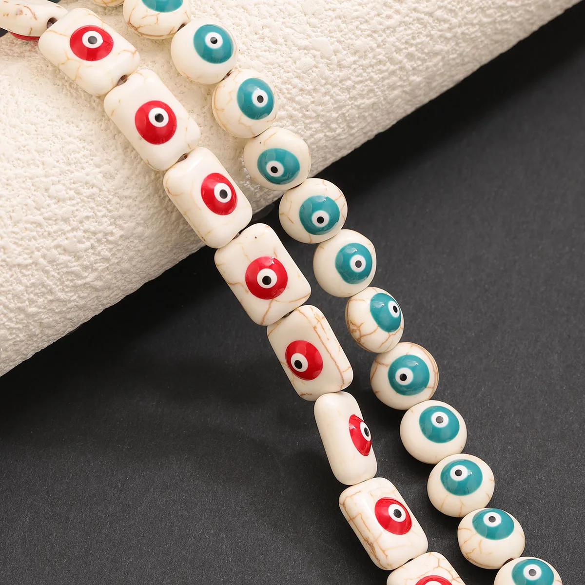 Howlite Evil Eye Beads Natural Stone Loose Spacer Beads Red Blue Square Round DIY Bracelet Necklace Jewelry Making Accessories