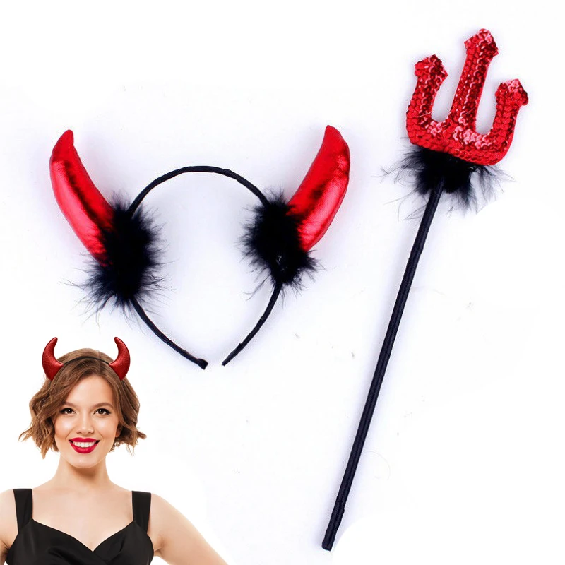Czerwone diabelskie rogi opaska Horror zwierząt chluba Cosplay Demon impreza z okazji Halloween akcesoria kostiumowe magiczna różdżka prezenty bożonarodzeniowe