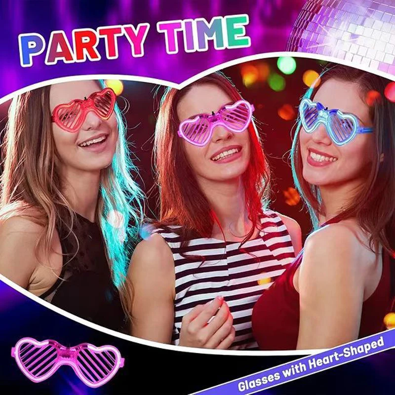 Hot Sale Hearted Shaped Shutter Glasses Girls Women Eyewear  Decorative Light Up Sunglasses For Carnival Night Weddding Glasses