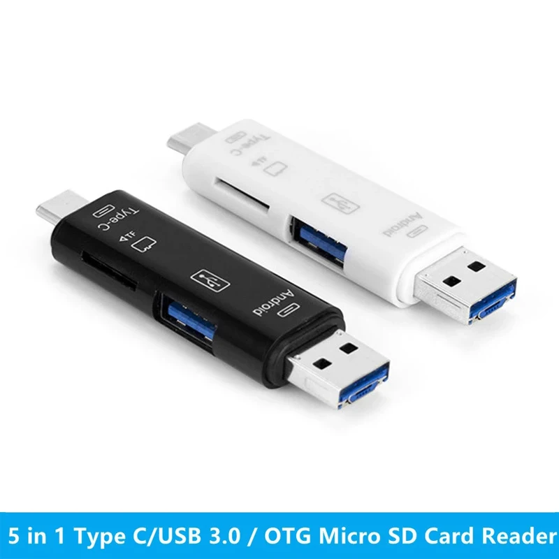 5 in 1 Multifunction USB 2.0 Type-C/Usb /Micro/USB/TF/SD Memory Card Reader OTG Card Reader Adapter Mobile Phone Accessories