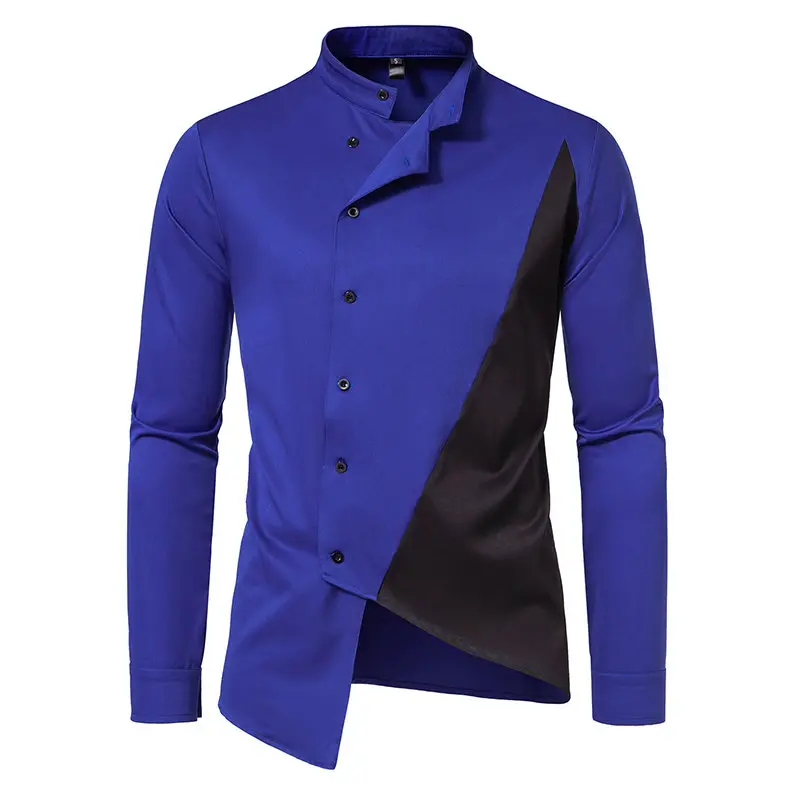 Patchwork Irregular Hem Men Dress Shirt Luxury Designer Long Sleeve Party Wedding Business Shirts Mens Blusas Estampadas Tops