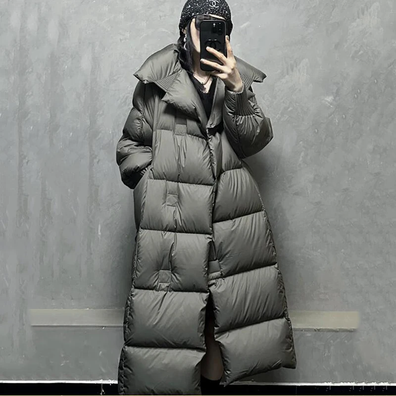 2024 Winter New Maxi-Long White Down Puffer Jacket Thicken Warm Over Knee Maxi-Length Winter Coat Long Quilted Padded Coat