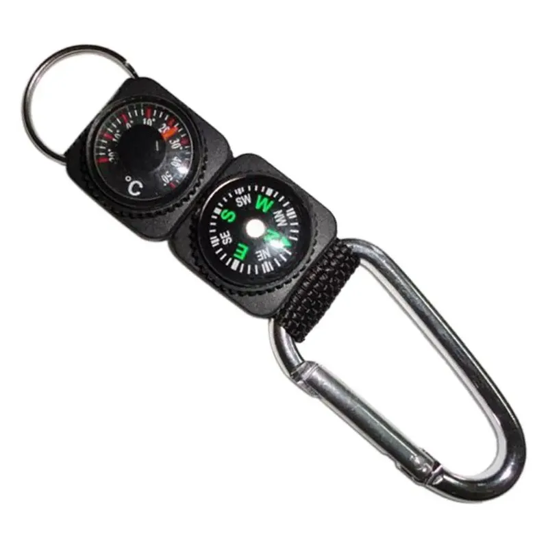 3 In 1 Multi-function Compass Thermometer Metal Carabiner Key Chain Camping Buckle Survival Tool Climbing Hiking Outdoor Gadget