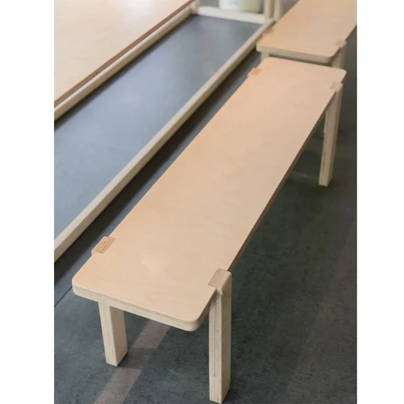 Simple design birch ocean board bench public outdoor pavilion leisure bench creative strip table and chair combination