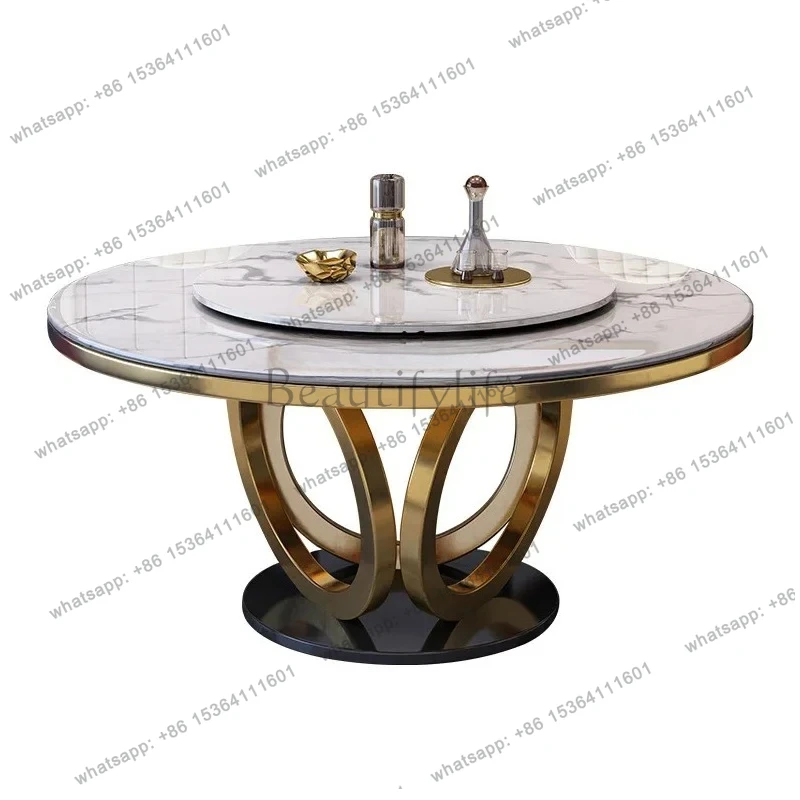

Роскошный обеденный стол и стул с мраморным светом, круглый стол, обеденный стол для домашнего ресторана с поворотным столом