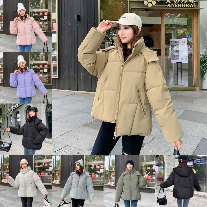 

2023 Winter Jacket Short Coats Women Parkas Loose Cotton-padded Jackets Girl Outerwear Hooded Thicken Windproof Warm Overcoat