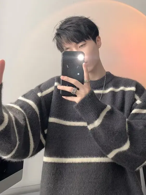 

Очень большой вязаный шерстяной свитер для мужчин, круглый, универсальный, повседневный, для школьников средней школы, модный, свободный крой