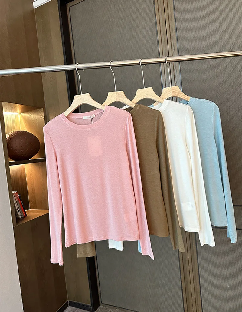 

Women Tencel Lyocell Thin Bottoming Sweater Knitted shirt Round Neck Lady Pullover Versatile Outer or Inner Wear Thin Sweater