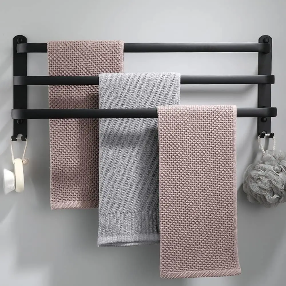 Aluminium wandhouder voor servetten - 3 verdiepingen - met haken - 50 cm - waterdicht - voor badkamer, keuken, badkamer - zwart/wit