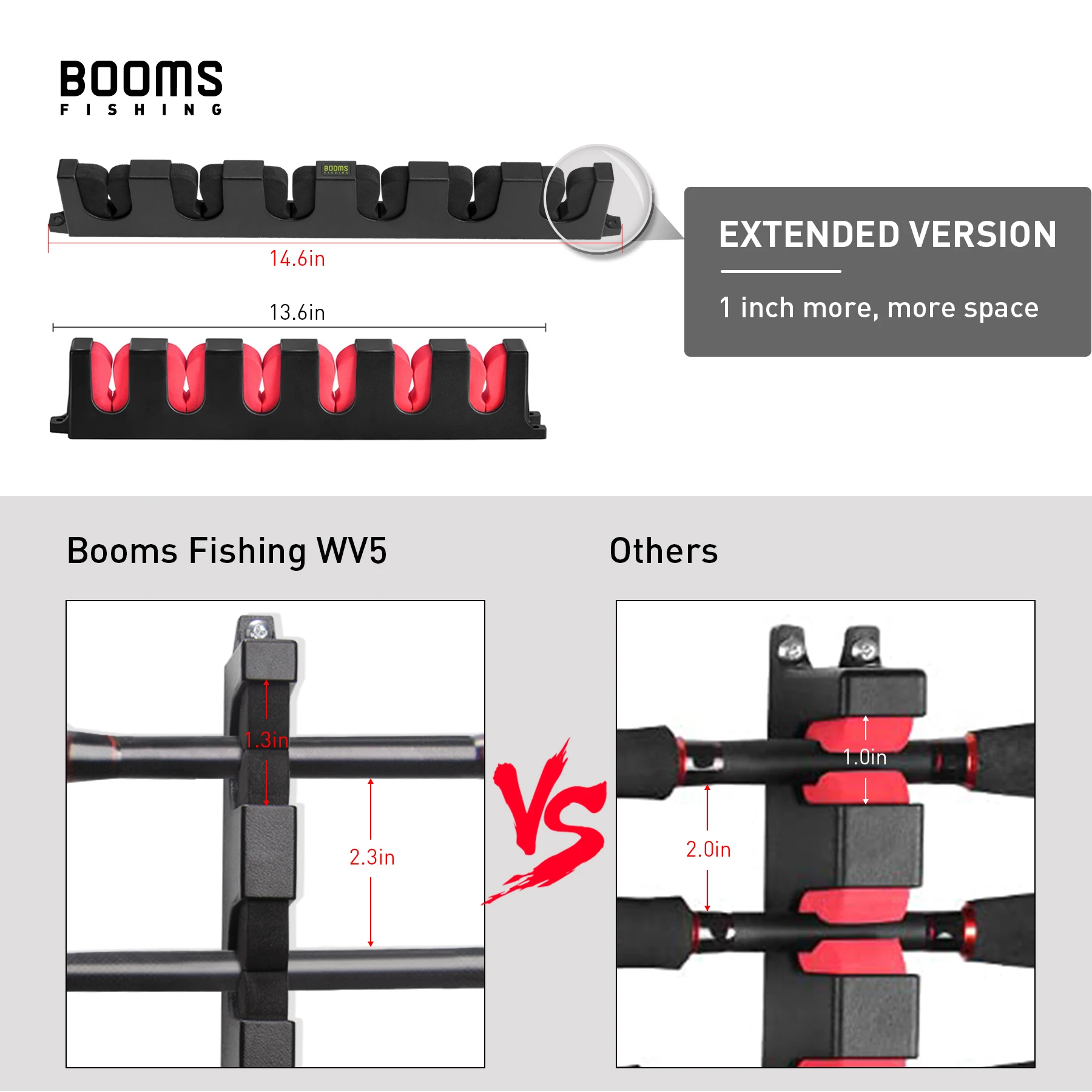 Booms Fishing WV5 Fishing Rod Holder Horizontal 6-Rod Rack Pole Storage Tool Wall Mount Modular for Garage Fishing Accessories