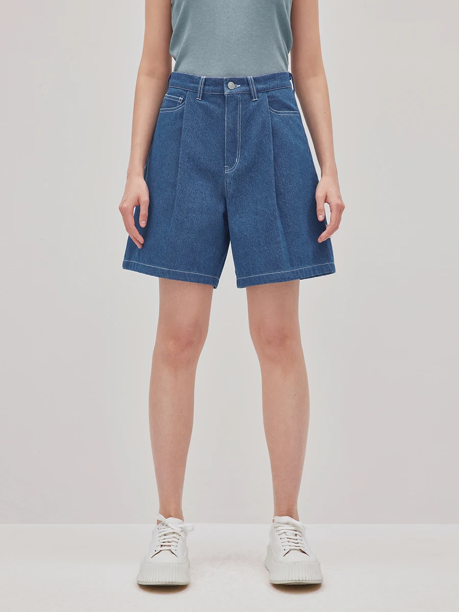 

SEROOM Синие хлопковые свободные джинсовые шорты с завышенной талией для женщин, модные летние джинсовые шорты, синие короткие брюки