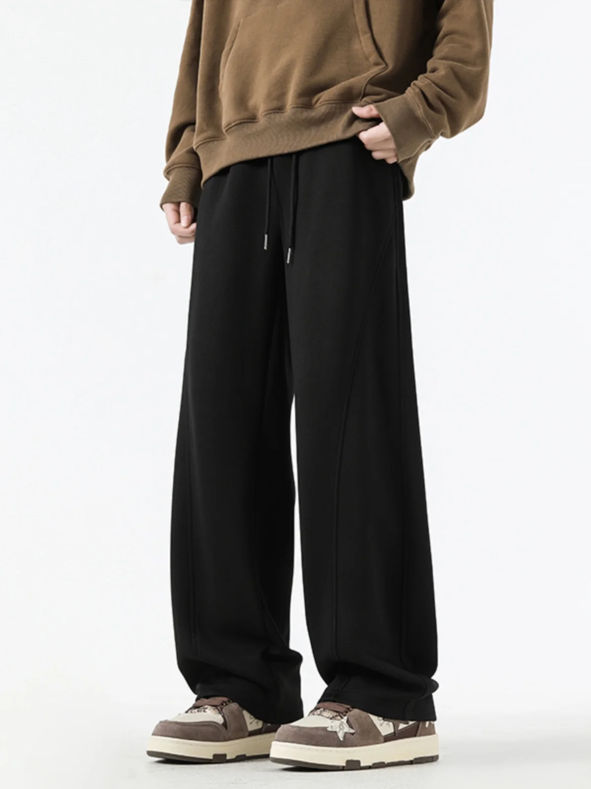 White Tie-Dye Fce Lined Men's Straight Leg Winter Warm Casual Pants American Sle Loose Fit Drapey Wide Leg Knife 