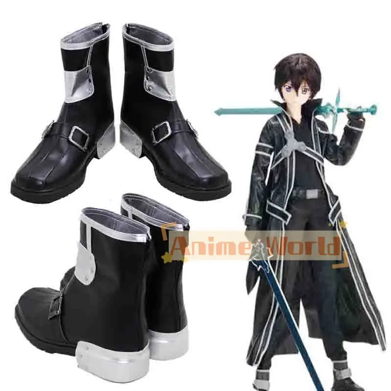 Anime espada arte on-line cosplay botas kirigaya kazuto cosplay sapatos botas preto plutônio sao masculino kirigaya kazuto kirito cosplay sapatos