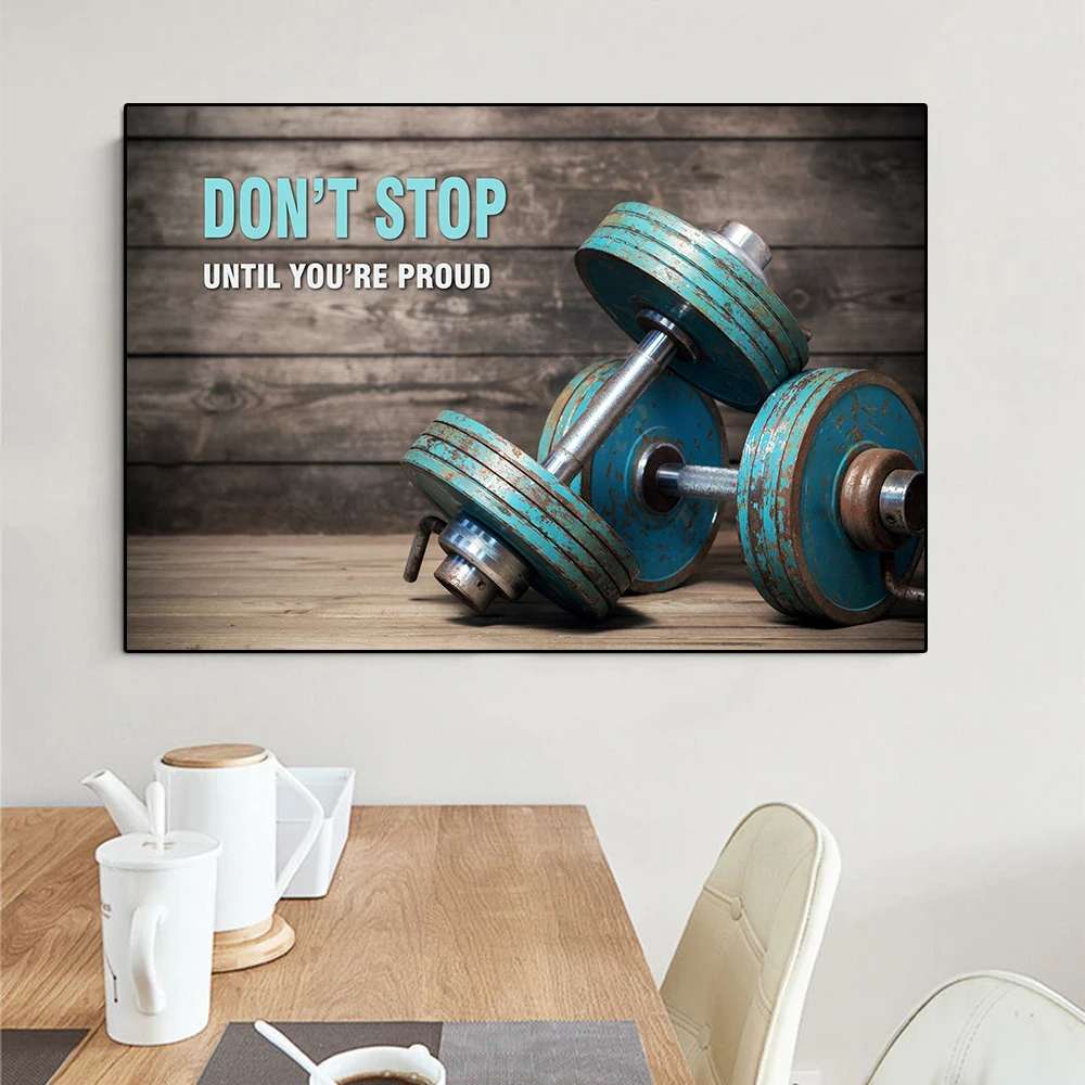 Gym Inspirational Wall Art Decor Dumbbells Fitness Bodybuilding Poster And Print Motivational Quote Canvas Painting Room Decor