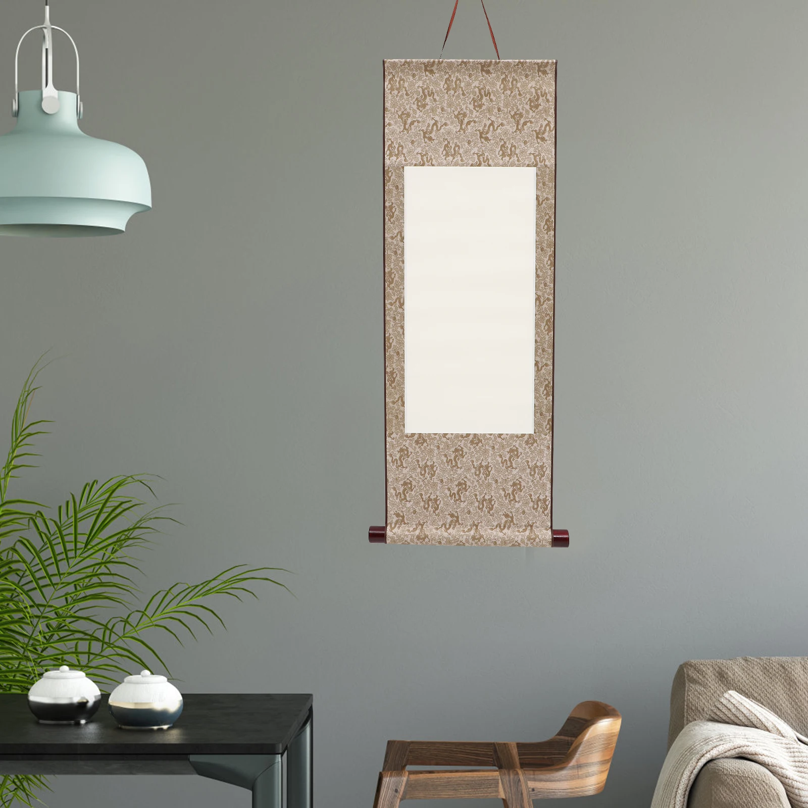 

2Pcs Mini Blank Scroll Calligraphy Painting Paper Brown Rice Area Decor Hanging Storage Wood Rods Supplies