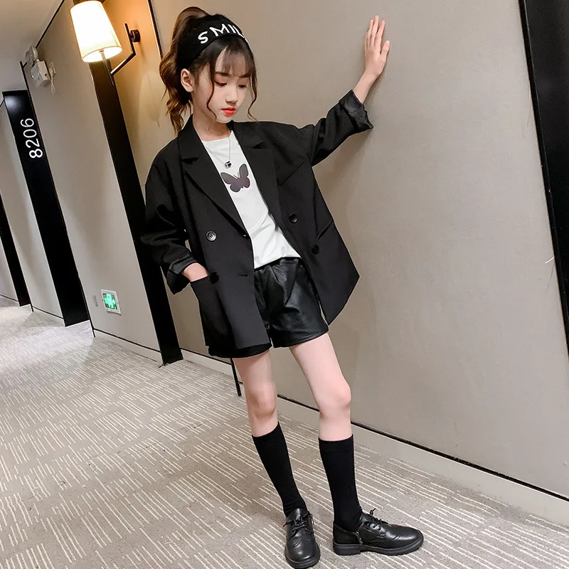 Girls 4-12 years old suit jacket 2024 new spring wear black spring and autumn foreign style children\'s casual small suit top