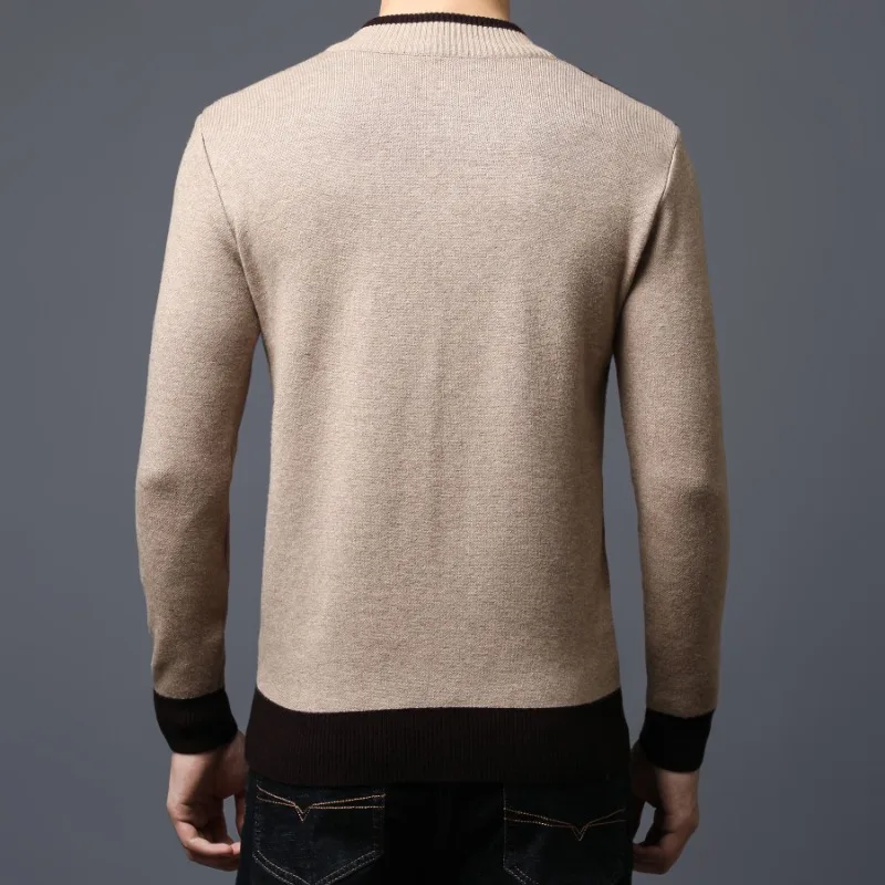 Autumn and Winter New Men's Knitwear Button Business Casual Sweater Slim Fit Warm Men's Half High Collar Contrast Pullover