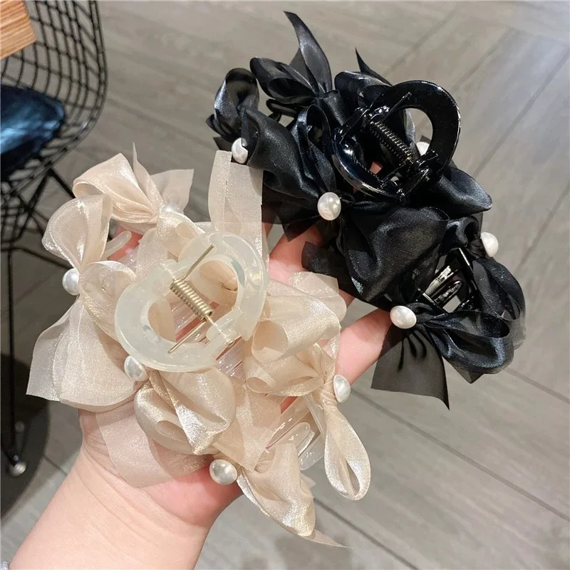 Large Bow Hair Clip for Women Sweet Bows Shark Clip 2024 New Trendy Hair Accessories Mesh Crab Hair Clips Girls Headdress