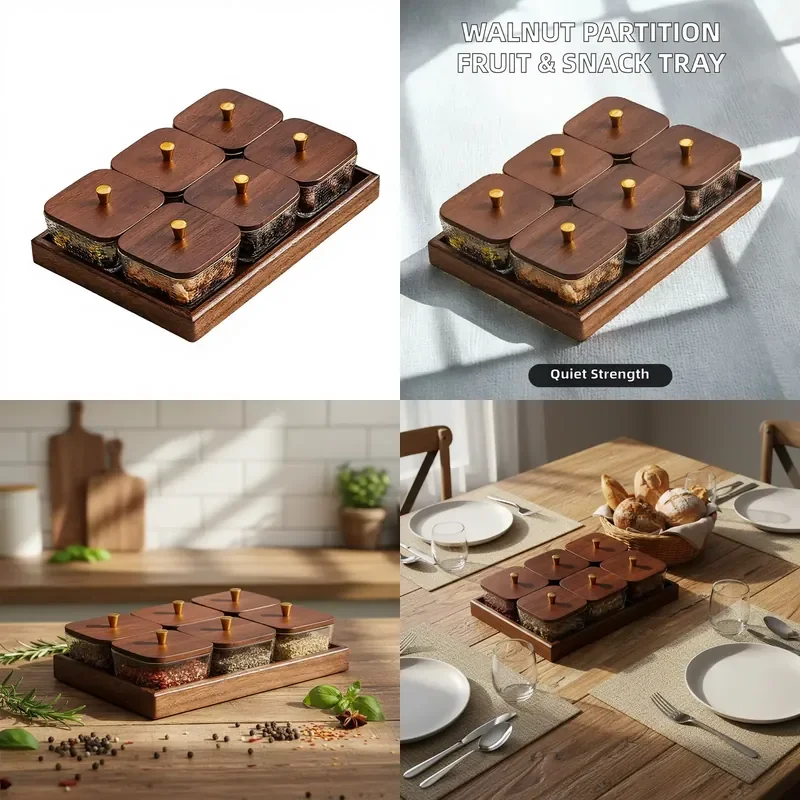 Walnut Environmental Protection Wedding Creative Home Partition Dried Fruit Plate Plant Pattern Dessert Sugar Glass Bowl