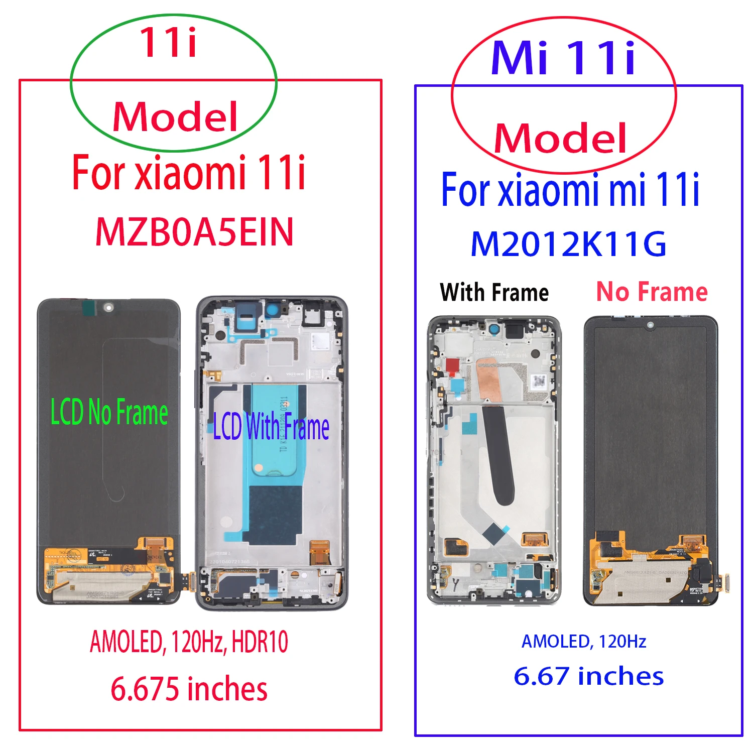 

AMOLED For Xiaomi Mi 11i M2012K11G LCD Display Touch Screen Digitizer Assembly