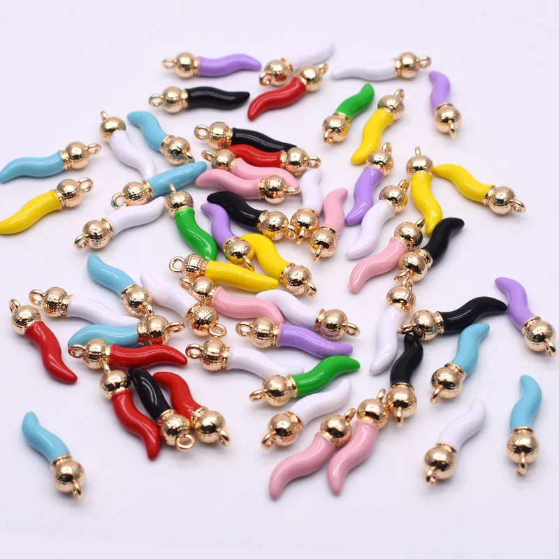 New style 6pcs Metal Enamel Drop Oil Yellow Red Pepper Charms Pendants For Jewelry Making DIY Necklace Plating Color Protection