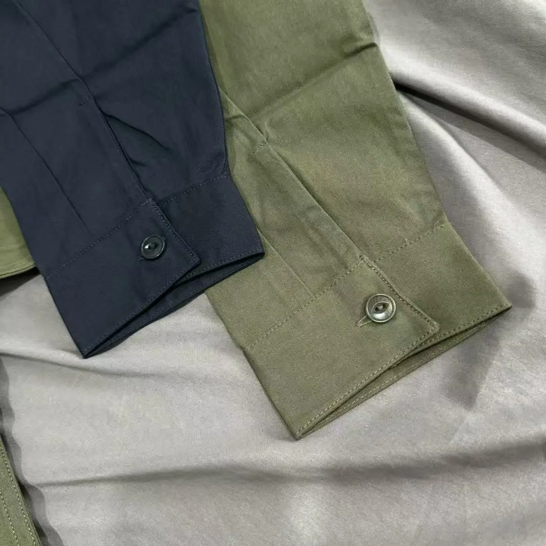 Military Style Windproof Long Sleeve Workwear Shirt Loose Fit Double Pocket Outerwear for Men And Women Organic Cotton
