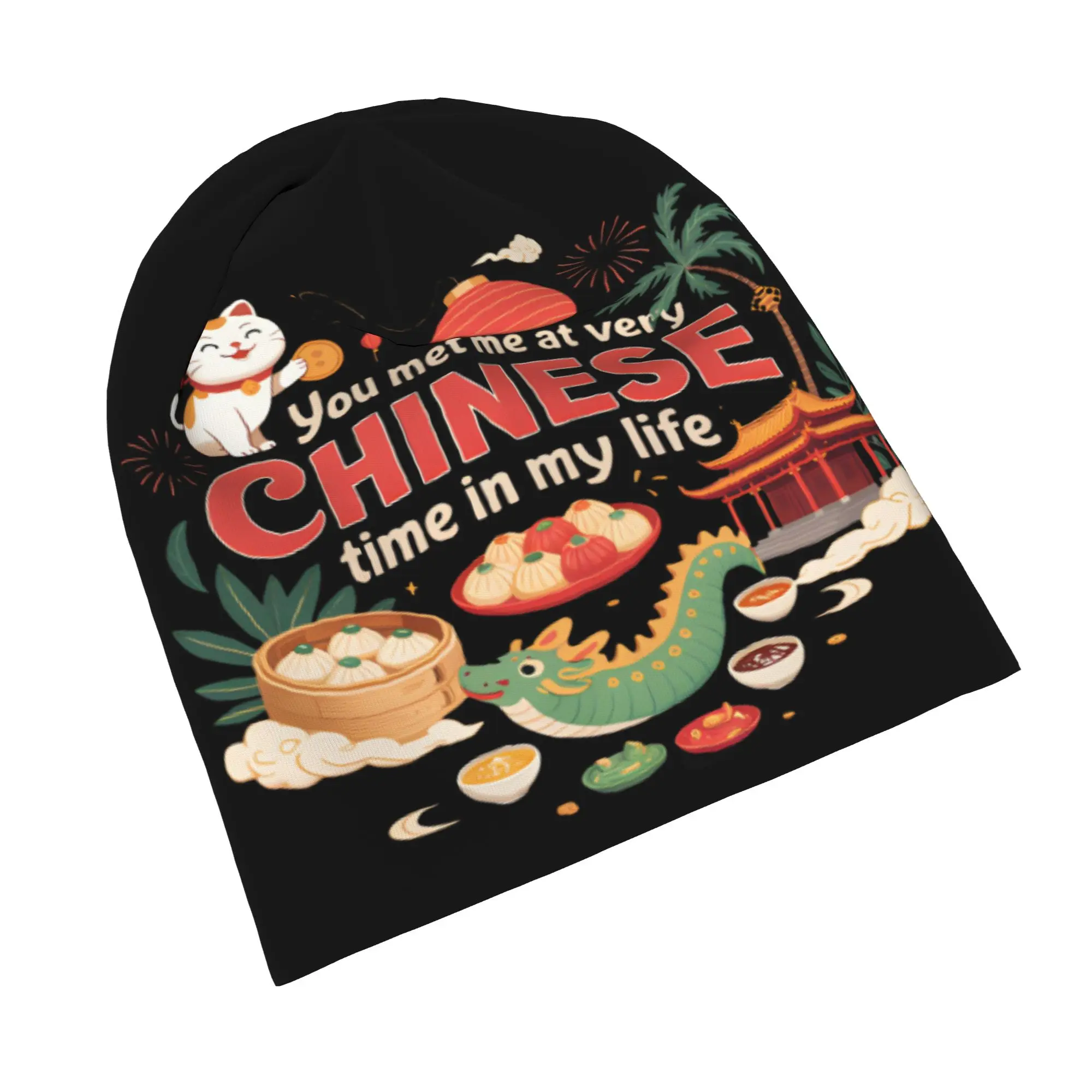 You Met Me at A Very Chinese Time in My Life  Bonnet Hat Fashion Outdoor Funny Meme Skullies Beanies Hats Multifunction Caps