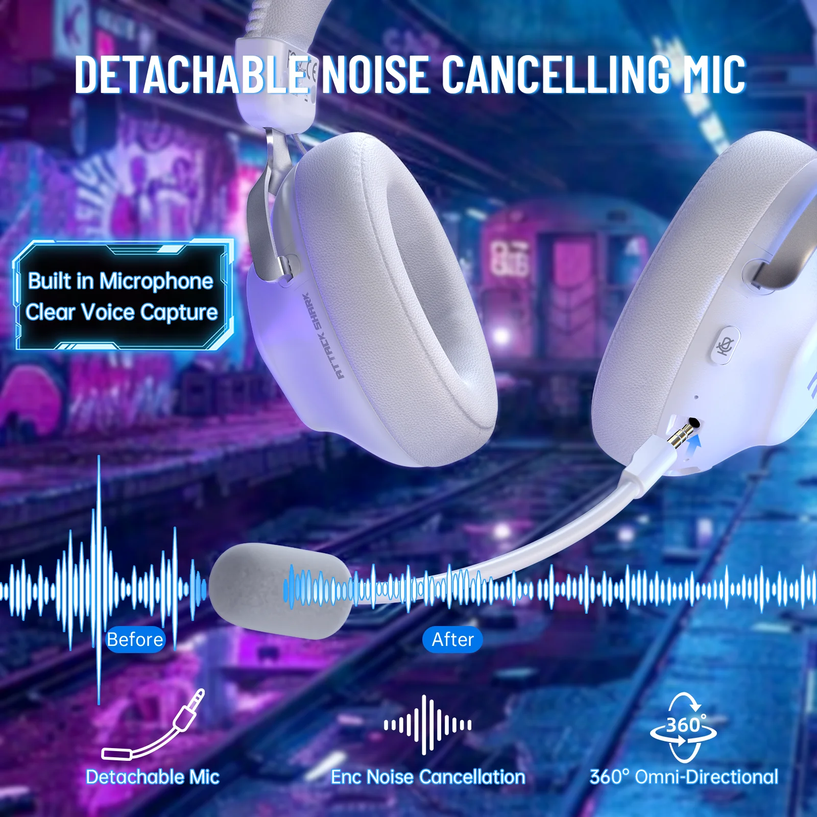 ATTACK SHARK L50PRO Wireless Gaming Headse,1100mah,7.1 Surround Sound, 53mm Drivers,20ms Low Latency,Detachable mic, Aluminum