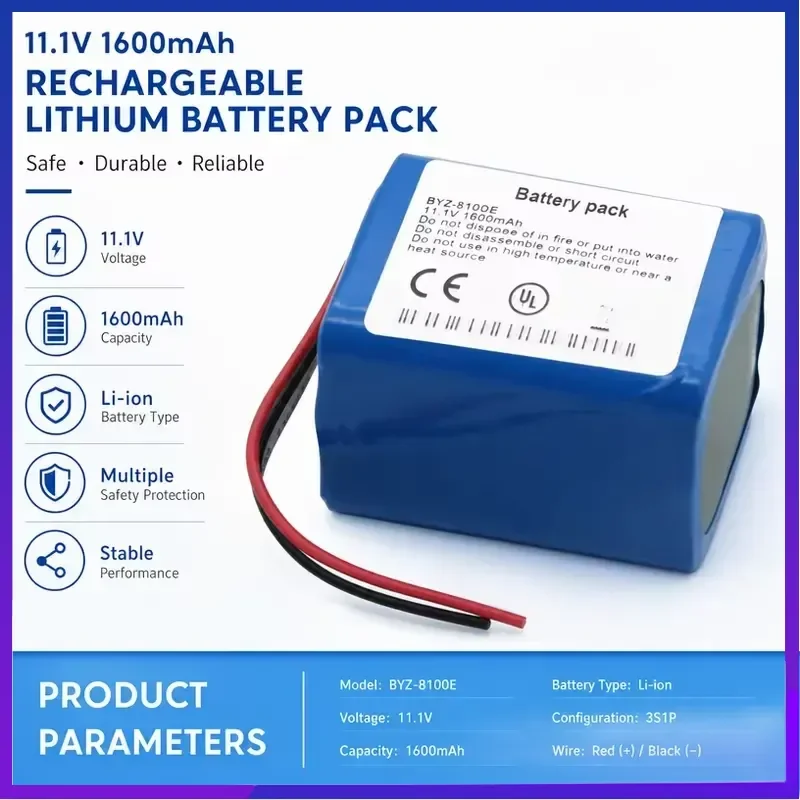 New Rechargeable 11.1V Lithium‑ion Battery For BYOND BYS‑820 BYZ‑810T BYZ‑810DE Infusion Pump Syringe Pump Replacement