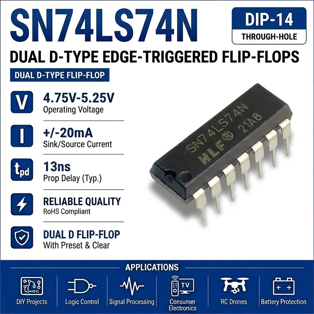 (25 pcs) SN74LS74N DIP-14 / SN74LS74DR SOP-14 SN74LS74 Dual D-Type Positive-Edge-Triggered Flip-Flop