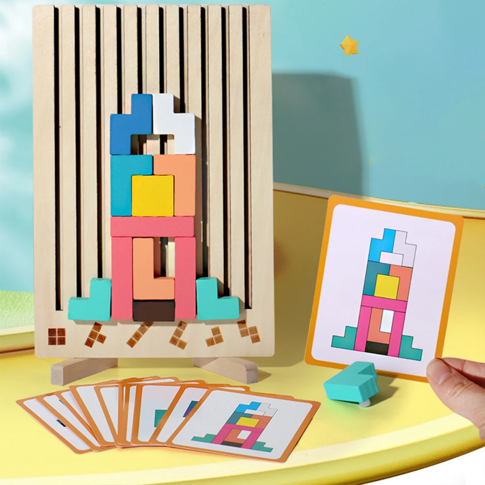 1 ensemble de blocs en bois Puzzle casse-tête jouet Tangram Puzzle Intelligence coloré 3D blocs russes Montessori éducatif