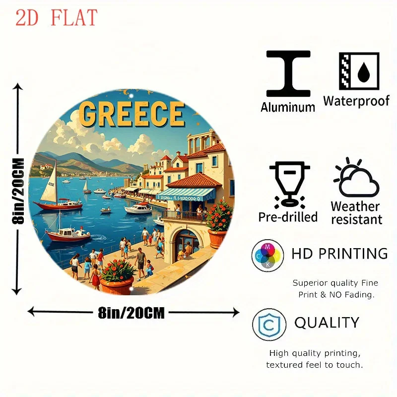 1pc Greece Coastal Town Wall Decor - Aegean Sea Harbor with Boats, Tavernas & White Buildings - Mediterranean Travel Poster - Ea