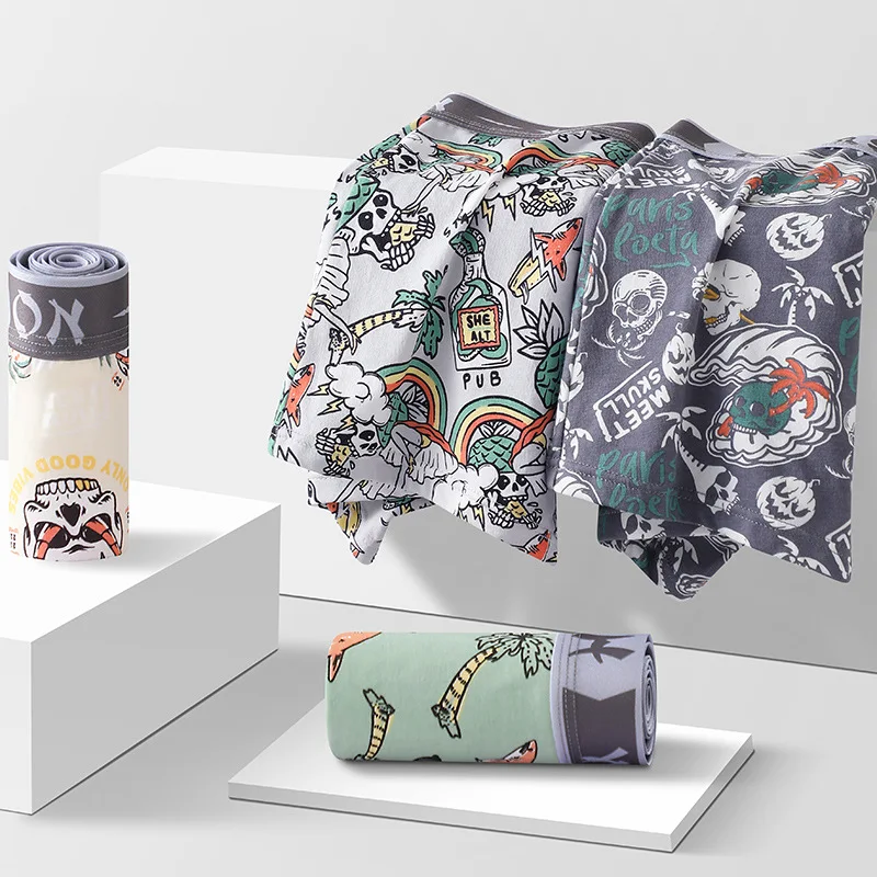 Mode Mann Baumwolle Gedruckt Boxer Unterwäsche Unterhosen Marke Gedruckt Kurze Low Rise Weiche Höschen Lässige Haut Freundliche Höschen