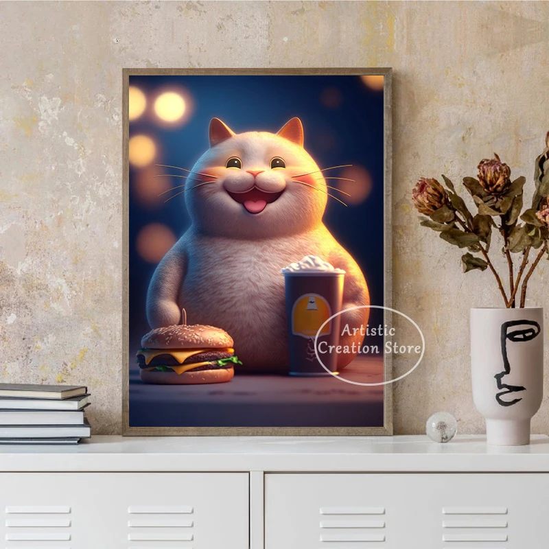 Funny Kawaii Fat Cat Toilet Newspaper Posters Scary Cat Canvas Painting Prints  Pictures Living Room Art Home Wall Decor Gifts