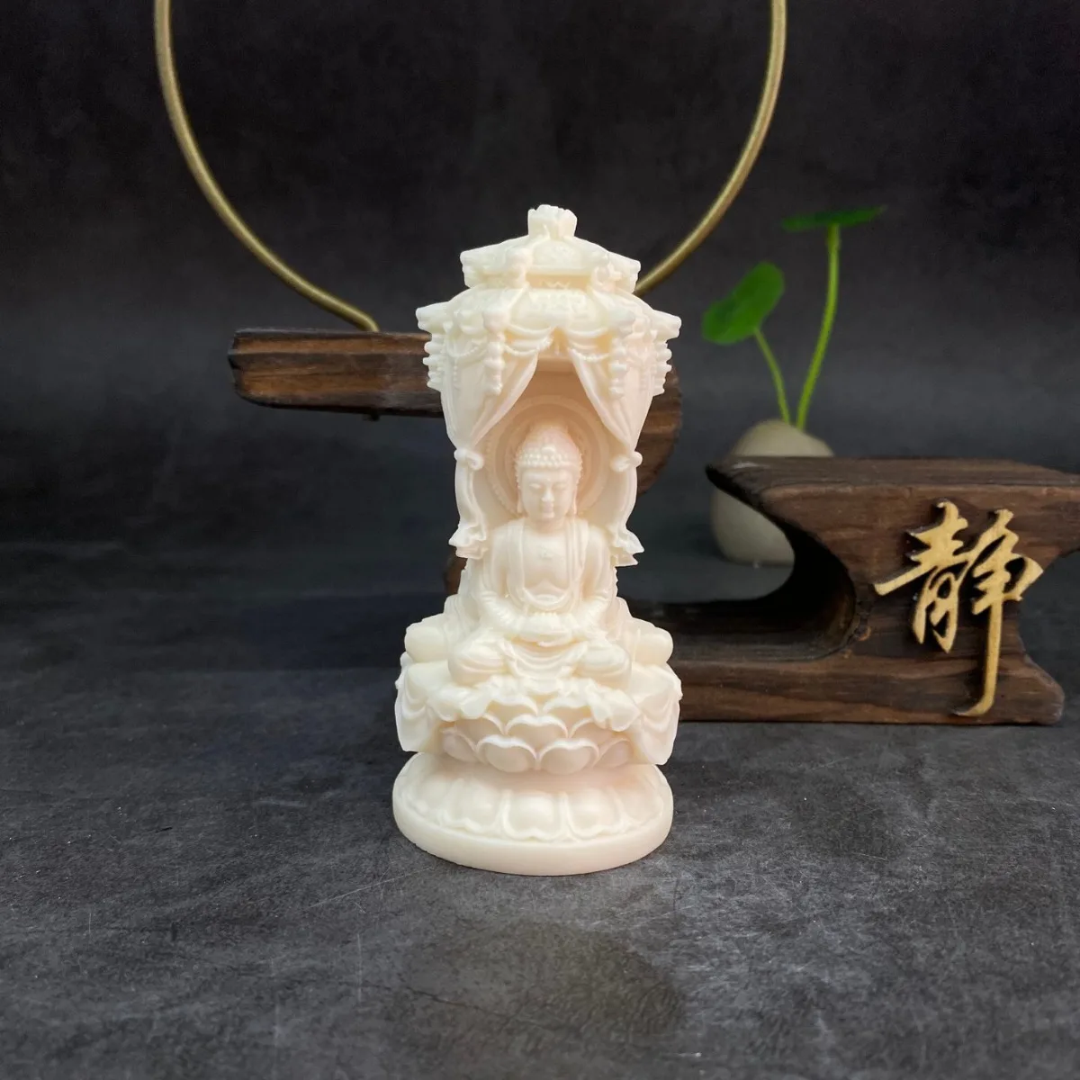 Natural Ivory Nut Carved Three Saints Stupa Tea Pet Figurine Car Desktop Home Decor Craft Ornament