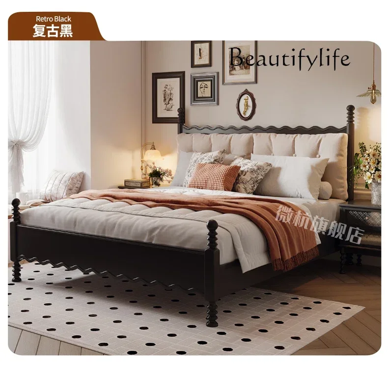 American Retro Solid Wood Bed Simple Modern 1.8 M Double Large Bed Frame Master Bedroom 1.5 Single Soft Bag Windsor Bed