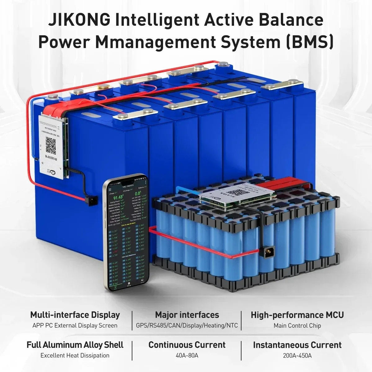 JKBMS B2A8S20P 4S 12V LiFePo4 8S 24V 5S 6S 7S Li-ion 2A Active Balance 200A Continuous Current JIKONG Smart BMS BT APP UART CAN