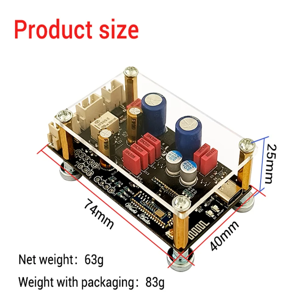 QCC3034 QCC5125 Bluetooth 5.1 Lossless Decoding Board DC 8-32V Type-C AUX APTX LDAC Onboard Antenna Decoder with Acrylic Case