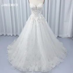Simple Strapless Wedding Dresses A-line Backless Long Evening Gowns White Lace Brushstroke Trailing Dresses vestidos de novia