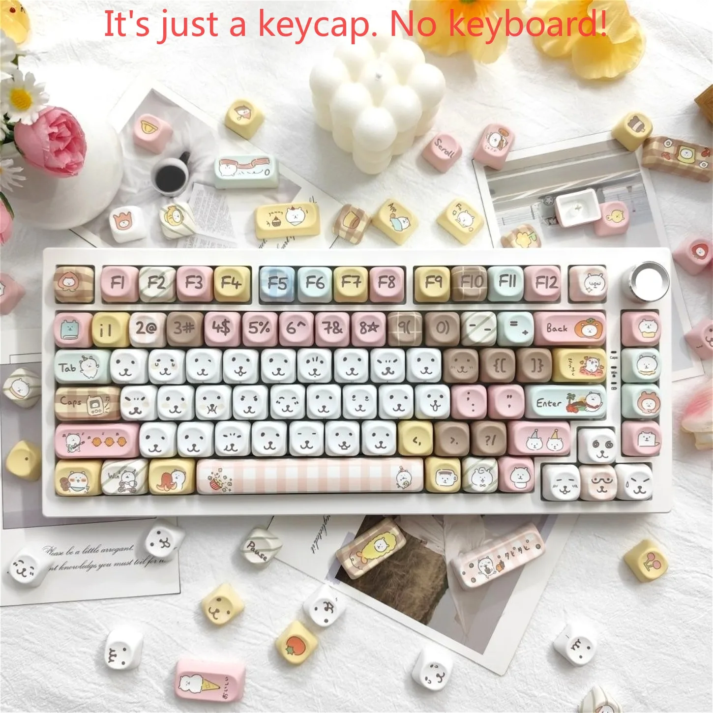 Cute Self-deprecating Bear PBT Keycaps MOA Profile 121 Keys Compatible with 61/68/87/98/108 Mechanical Keyboard