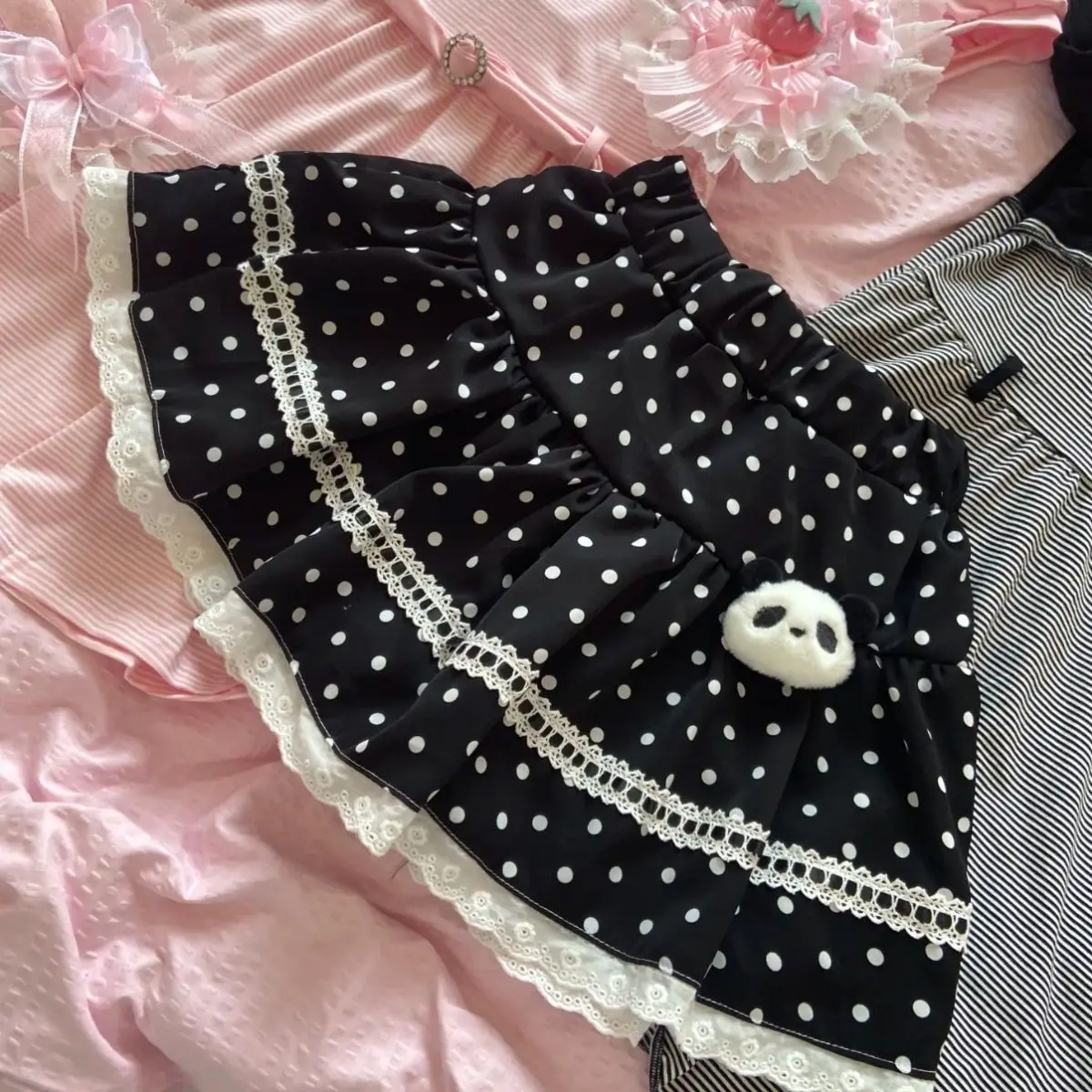 

Onalippa 2025 New Small Japanese Cake Sweet Cute Reducing Age Girl Polka Dot Lace Short Skirt High Waist Slim Tall Women