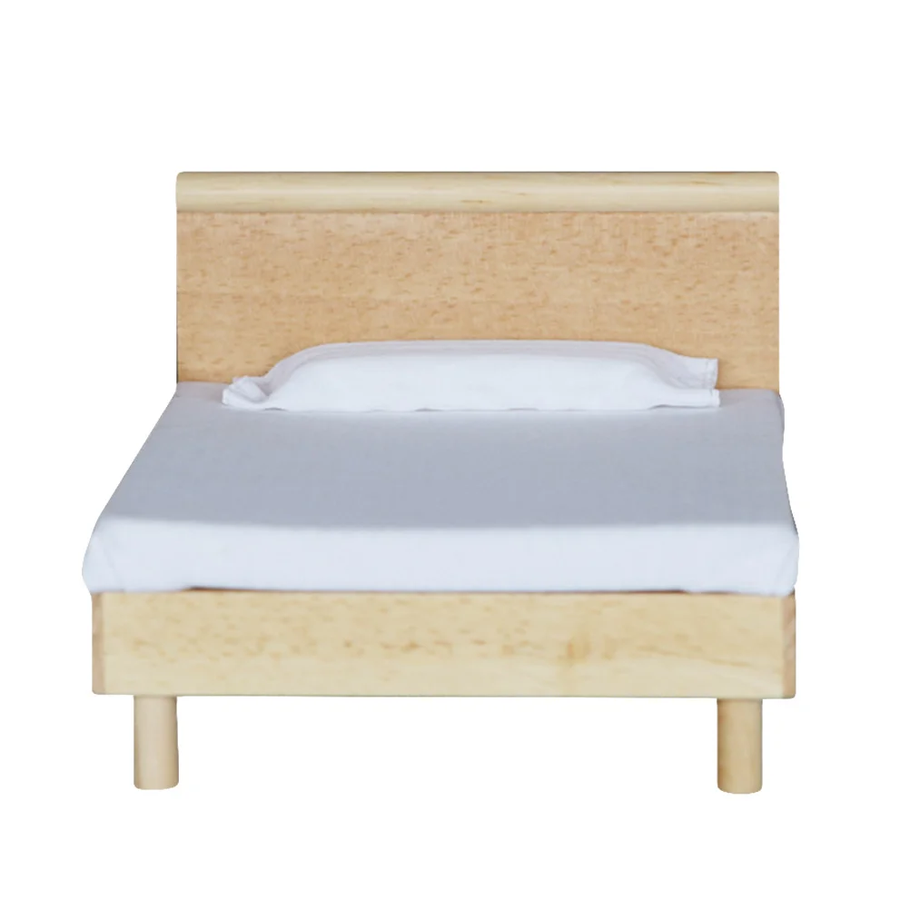 

1Pcs Oak Mini Double Bed Miniature Stable Small Bed Accessory Realistic Simulation for Kids Creative Activities