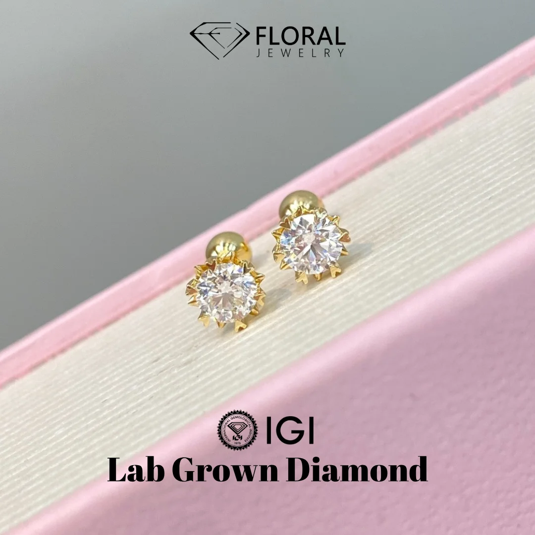 IGI Lab Diamond Gold Solitaire Studs Earrings CVD HPHT 1ctw 2ctw 3ctw 4ctw 6ctw DEF VVS Laboratory Diamonds 14K 18 k Gold Woman