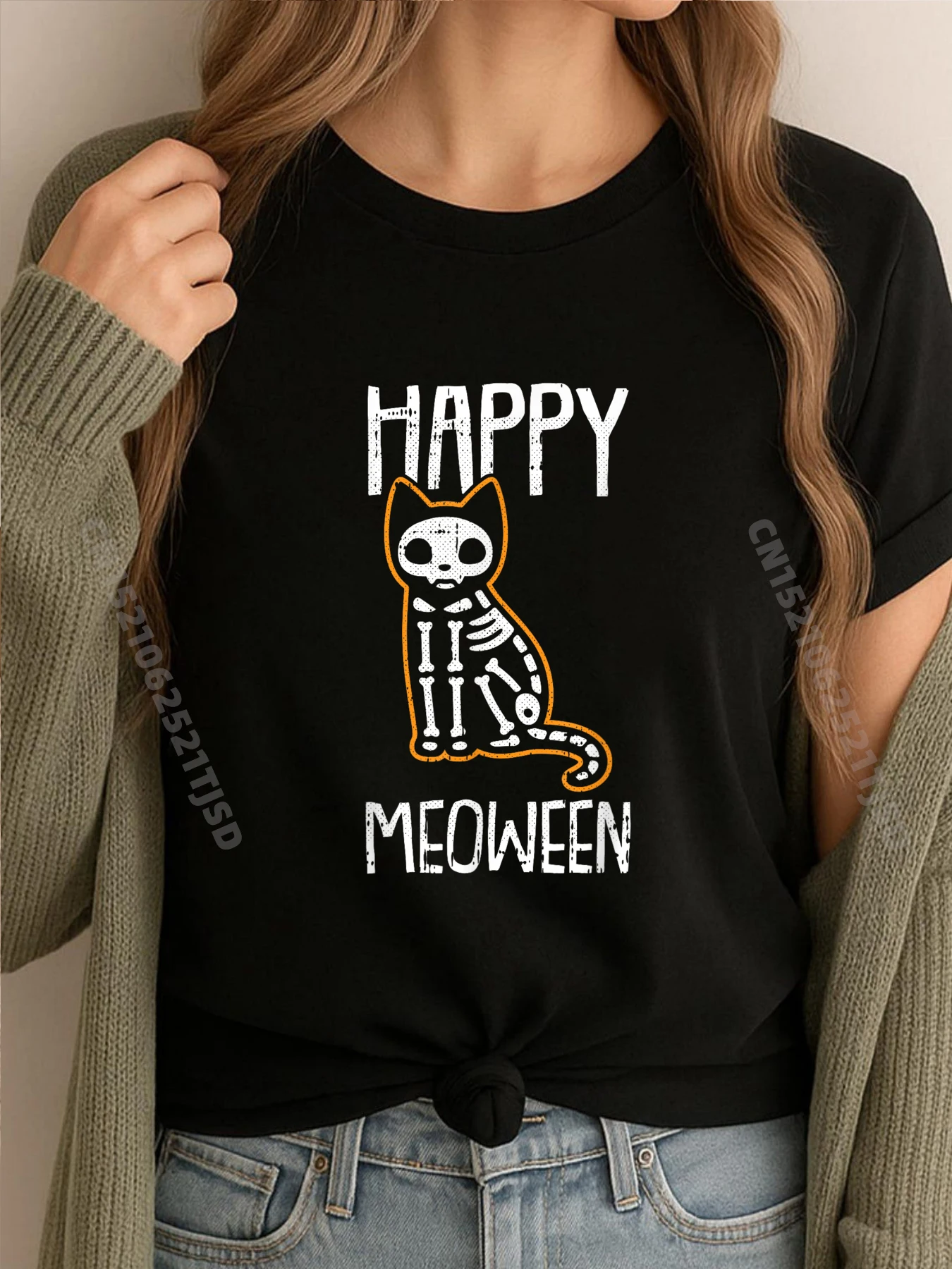 

С Днем Хэллоуин Ленивый Хэллоуин Костюм Забавный Кот Скелет Белая Футболка Женщина Мужчины Футболка С Коротким Рукавом Хип-Хоп