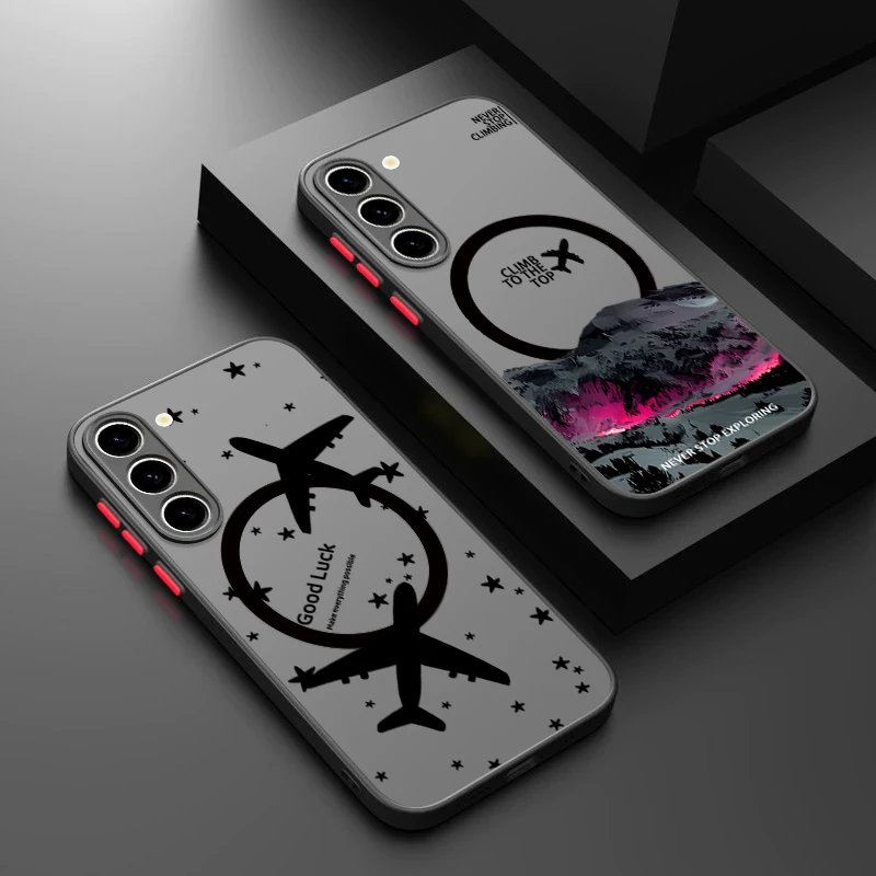 Flugzeug- und Bergmotiv Magnetische Handyhülle für Samsung Galaxy S26 S25 S24 S23 S22 Ultra Plus S25 S24 S23 FE Acryl-Rückseite