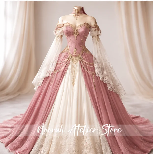Burgundy Vintage Victorian Wedding Dress Gold Appliqué Lace Corset Gown Formal Evening Gown Stunning Bridal Gown Customized 2026