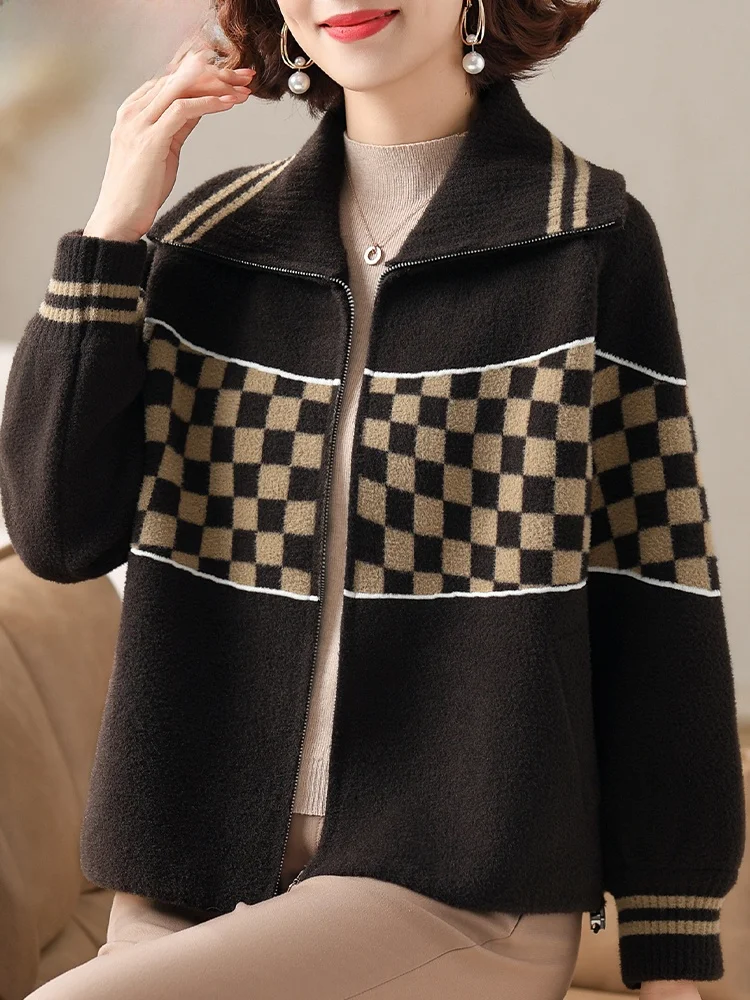 

Faionable Knitted Cardigan for Middle-Aged And ly Women Spring Autumn Woolen Open-irt Sli Top Zipper Ne