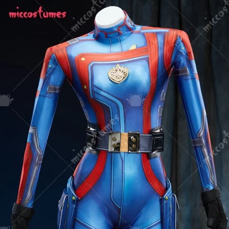 

Женский костюм супергероини Miccostumes: сине-красный комбинезон с поясом и перчатками для косплея на Хэллоуин