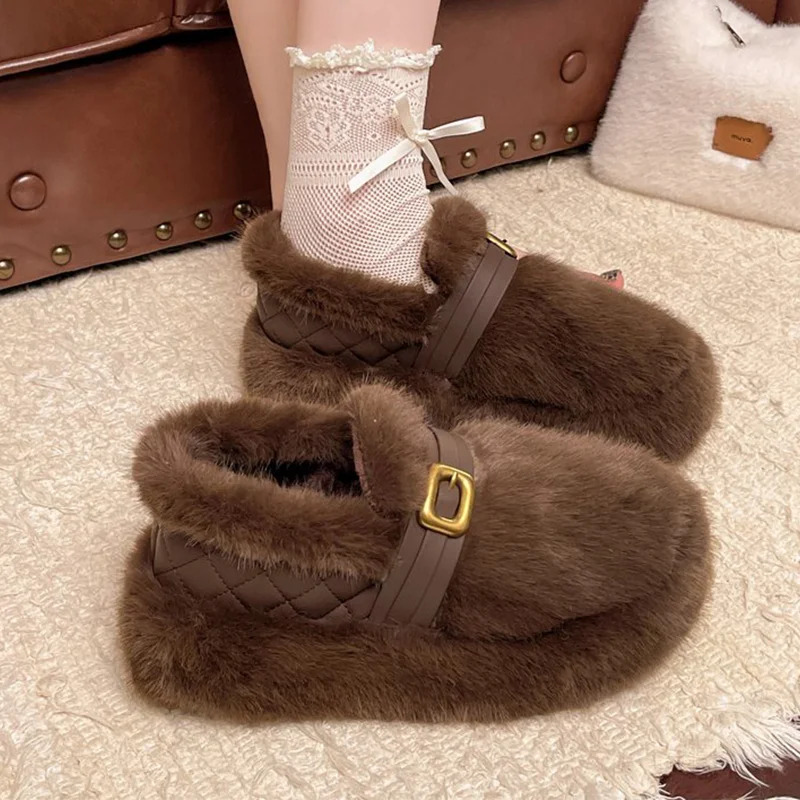 

Fur Flats Platform Cotton Shoes Women's Casual Loafers Shoes for Woman Snow Boots 2025 New Winter Fashion Warm Mujer De Zapatos
