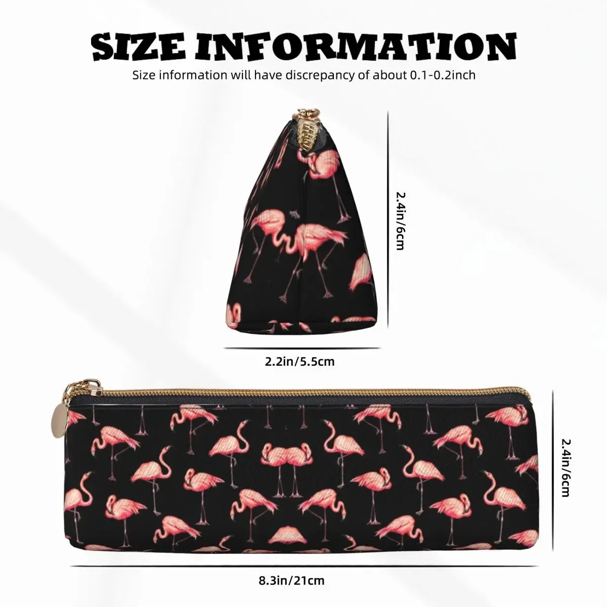 Trousse à crayons motif flamant rose, sac portable Kawaii noir pour filles et garçons, étuis d'école rétro à fermeture éclair, papeterie personnalisée